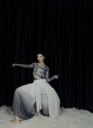 Floating Light – Chinese Watercolor Maxi Skirt with Dramatic Full Hem - Yandan_Hanfu