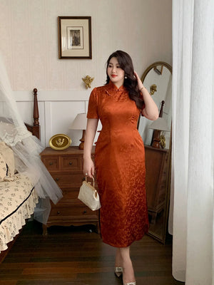 Orange short sleeve plus size cheongsam/qipao - Yandan_Hanfu