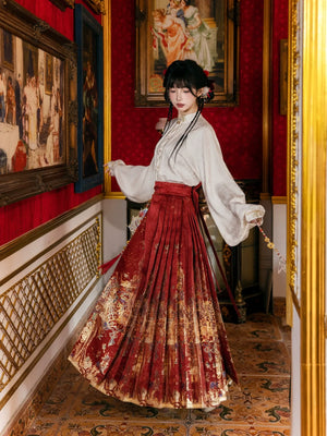 Lantern Banquet Red Hanfu Set – Women's Wedding Outfit with Woven Gold Mamian Skirt, New Chinese Style - Yandan_Hanfu