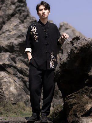 Tang suit men's Chinese style linen embroidered shirt - Yandan_Hanfu