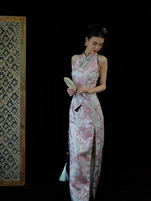 "Pink Bell" Pink Jacquard Bell Cheongsam/Qipao Shawl Bridal Dress - Yandan_Hanfu