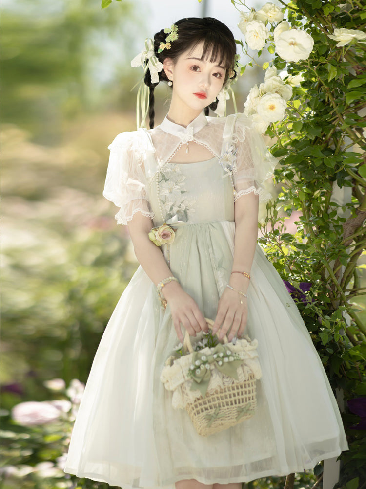 Chinese style green lolita hanfu wind lily sweet girl han element green dress