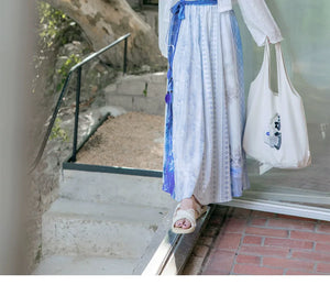 "Moran Canglan" Blue Modern Hanfu – Sleeveless Bijia Dress with Flowing Skirt & Han Elements for Spring/Summer - Yandan_Hanfu
