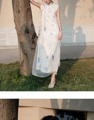 Asymmetric Qipao-Style Dress – Refined Embroidered Long Gown for Women - Yandan_Hanfu