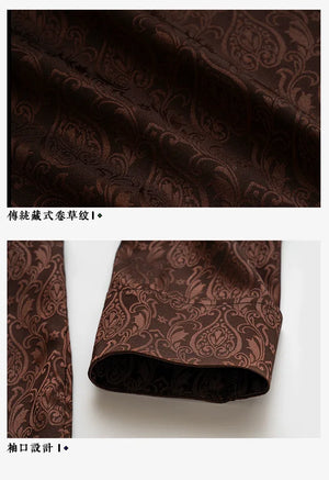 Contemporary Tibetan Shirt – Acetate Jacquard Stand Collar | Cultural Fusion Top - Yandan_Hanfu