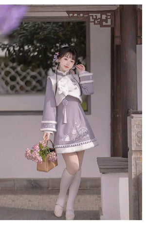 Ziyun Rabbit Hanfu Women's Cheongsam Chinese New Year Set Autumn and Winter - Yandan_Hanfu