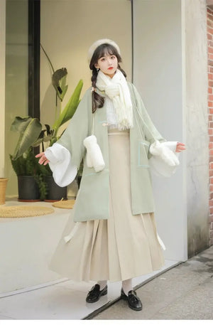 Shallow Moon hanfu set showing autumn winter robe layers and classic Chinese silhouette.