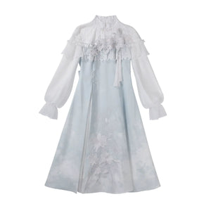 “Lily Dew” Modern Hanfu Ensemble – Elegant New Chinese Style Dress Set for Autumn - Yandan_Hanfu