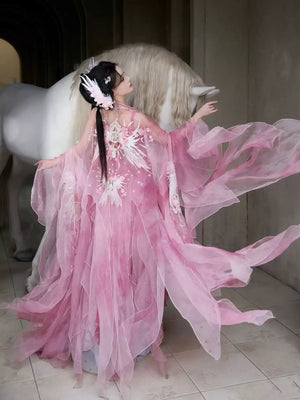 Pink Hanfu women's large-sleeved shirt chest-length embroidery spring and summer - Yandan_Hanfu