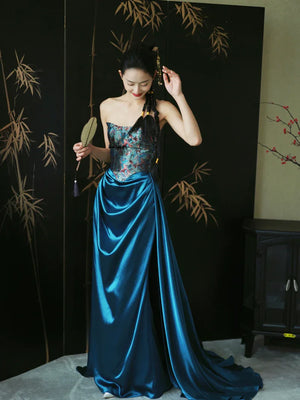 "Sparrow" Jacquard tube bride trailing wedding wedding dress toasting dress engagement - Yandan_Hanfu