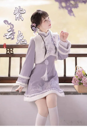 Ziyun Rabbit Hanfu Women's Cheongsam Chinese New Year Set Autumn and Winter - Yandan_Hanfu