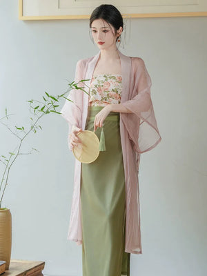 Garden Letter Romantic Daily Changgan Temple Hanfu Three piece Set - Yandan_Hanfu