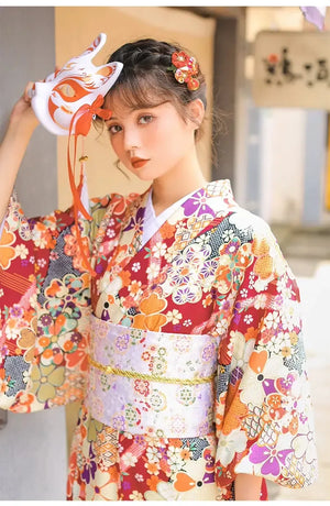 Dark red Japanese retro improved kimono Japanese yukata, fireworks kimono dress - Yandan_Hanfu