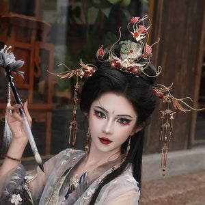 Graceful Crane Shadow – Hanfu Hair Jewelry Set with Crown & Hairpin Inspired by Chinese Symbolism - Yandan_Hanfu