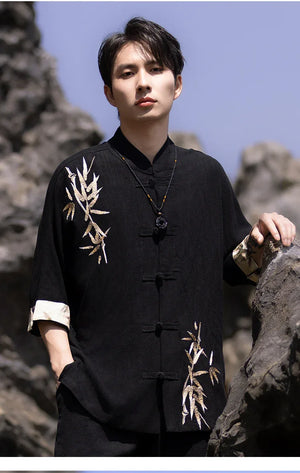 Tang suit men's Chinese style linen embroidered shirt - Yandan_Hanfu