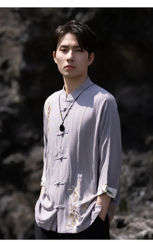 Tang suit men's Chinese style linen embroidered shirt - Yandan_Hanfu