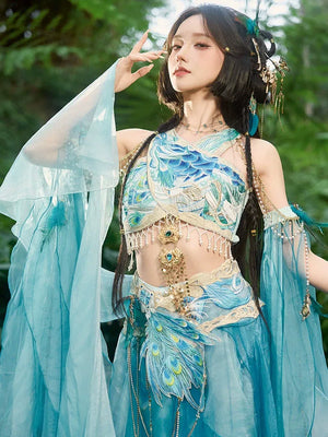 【Dance of the Peacock】 Dunhuang-Inspired Hanfu Set in Ethereal Desert Hues - Yandan_Hanfu