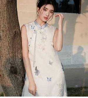Asymmetric Qipao-Style Dress – Refined Embroidered Long Gown for Women - Yandan_Hanfu