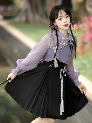 Iris ink butterfly girl exquisite fringed Han element sweet purple cheongsam fairy dress - Yandan_Hanfu