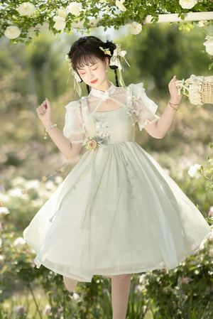 Chinese style green lolita hanfu wind lily sweet girl han element green dress - Yandan_Hanfu