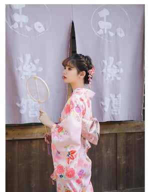 Cherry blossom season super cute pink kimono yukata Japanese formal kimono female Japanese girl Japanese style improved kimono - Yandan_Hanfu