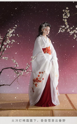“Camellia Snow” White Battle-Robe Set | Original Embroidered Hanfu Inspired by the Warring States - Yandan_Hanfu