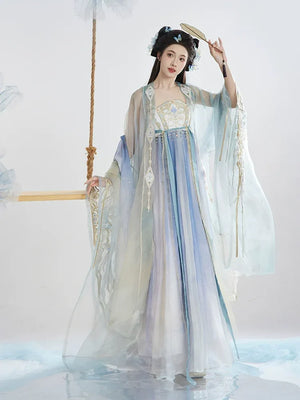 Original Hanfu Female Hezi Skirt Large Sleeved Shirt Heavy Industry Embroidered Fairy Spring/Summer Set - Yandan_Hanfu