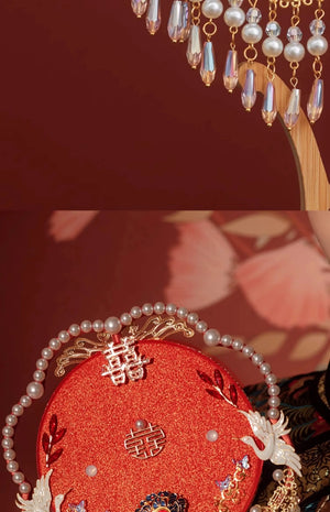 如意 | Bridal fan Chinese wedding bouquet - Yandan_Hanfu
