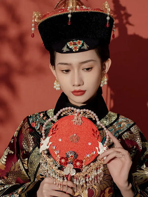 如意 | Bridal fan Chinese wedding bouquet - Yandan_Hanfu
