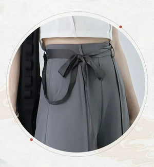 Tied Harmony – Unisex Wide-Leg Pants | New Chinese Style High-Waist Pleated Trousers with Belted Design - Yandan_Hanfu