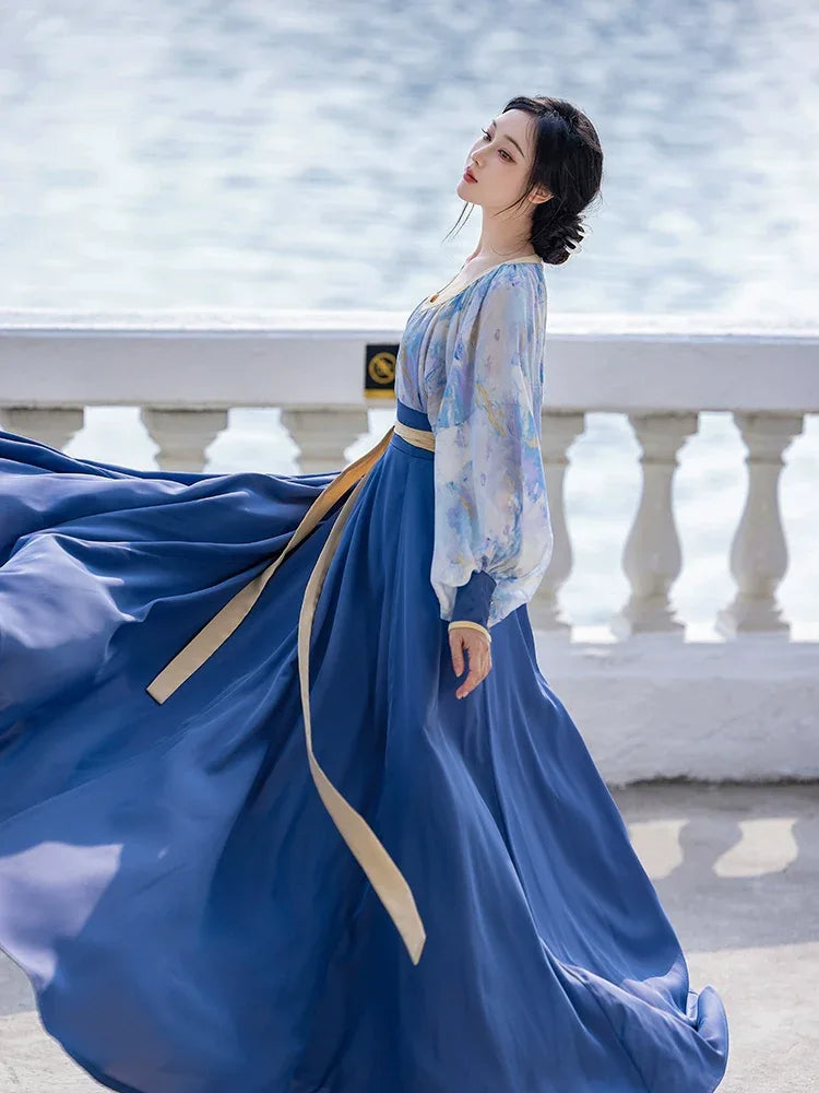 Fantasy Van Gogh's Sea Country Style Modern Hanfu, Spring/Summer Oil Painting Style, Daily Hanfu - Yandan_Hanfu
