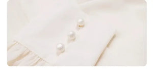 Blue collar shirt versatile beige top, lantern sleeve retro horse skirt - Yandan_Hanfu