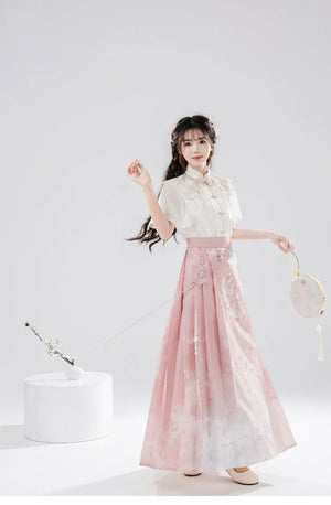 Modern Hanfu Summer Set – New Chinese Style Blouse with Horse-Face Skirt - Yandan_Hanfu
