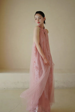 "Bella" pink sequined gauze halter dress bride - Yandan_Hanfu