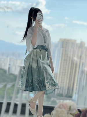 Horse Face Skirt Set 2024 New Spring and Autumn Short Hanfu Small Chinese Style Women's Clothing - Yandan_Hanfu