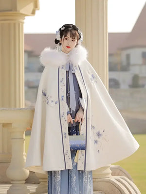 Garden Dream: White Nishang, Cloak Cloak Long Thickened Hanfu - Yandan_Hanfu