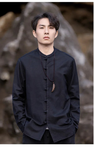 New China Style stand-up collar linen shirt men's Tang suit - Yandan_Hanfu