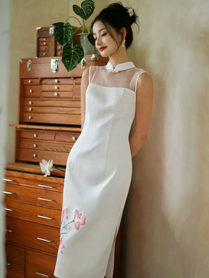 Eternal Union – White Embroidered Qipao | Chinese Wedding Reception & Engagement Dress - Yandan_Hanfu