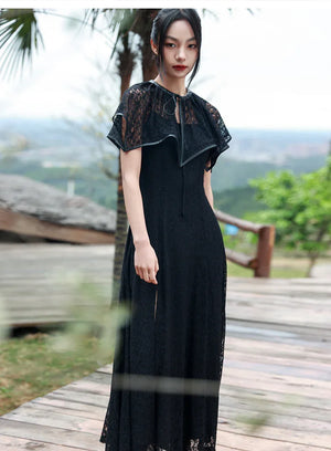 Dark Gothic Shawl Women's Summer Vintage Irregular Lace Short Cloak - Yandan_Hanfu