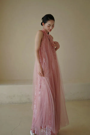 "Bella" pink sequined gauze halter dress bride - Yandan_Hanfu