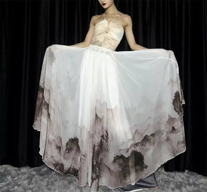 Floating Light – Chinese Watercolor Maxi Skirt with Dramatic Full Hem - Yandan_Hanfu