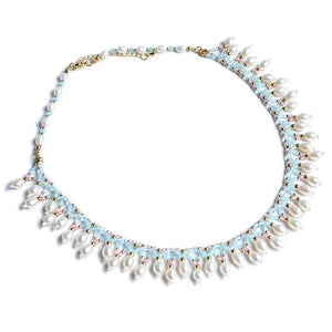 Butterfly Shell & Aquamarine Pearl Necklace – Hanfu Yingluo Accessory with Original Design - Yandan_Hanfu
