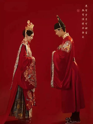 Ming-style wedding dress couple suit | Chinese-style&Tang-style dress Xiuhe wedding dress - Yandan_Hanfu