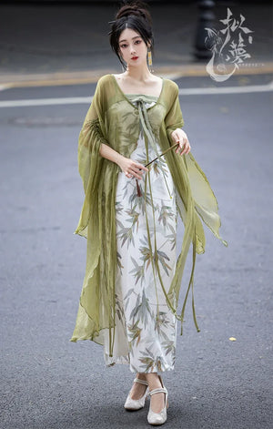 Bamboo Green New Chinese Hanfu Dress - Yandan_Hanfu