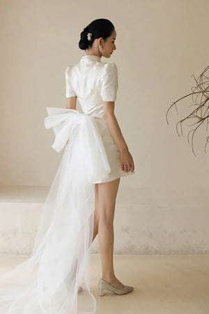 "Little Meixue" Short Bow Cheongsam Bridal Wedding Dress - Yandan_Hanfu