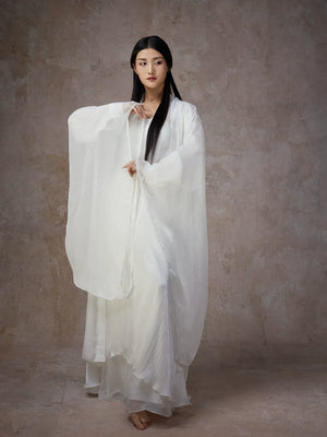 Graceful White Wide-Sleeve Chiffon Hanfu – Classical & Jazz Fusion Dance Dress - Yandan_Hanfu
