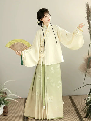 “Meow Meow” – Cozy Ming-Style Hanfu Set with Embroidered Bijia & Mamian Skirt (Winter) - Yandan_Hanfu