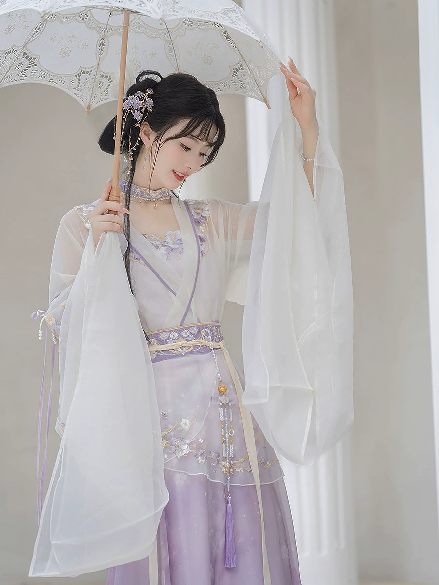 Iris Elegance – Violet Embroidered Hanfu Set with Flowing Nine-Panel Skirt | Wei-Jin Inspired