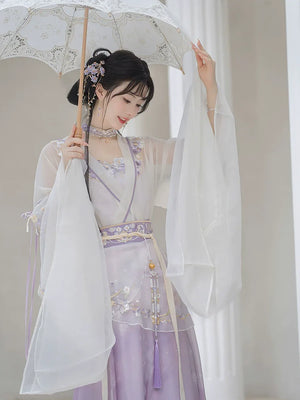 Iris Elegance – Violet Embroidered Hanfu Set with Flowing Nine-Panel Skirt | Wei-Jin Inspired - Yandan_Hanfu