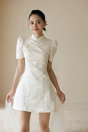 "Little Meixue" Short Bow Cheongsam Bridal Wedding Dress - Yandan_Hanfu